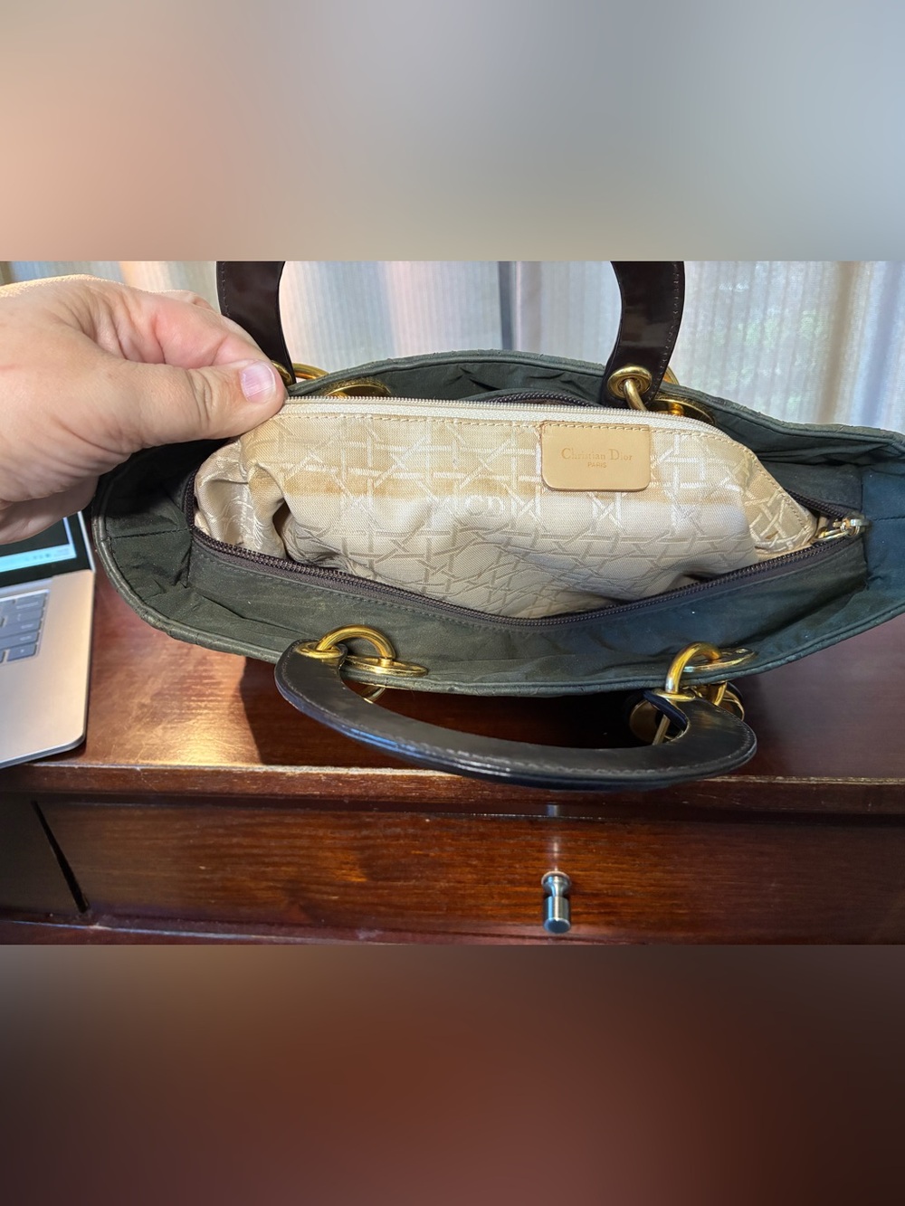 Dior Green Quilted Lady Dior Tote with Gold Hardware - Picture 9 of 11